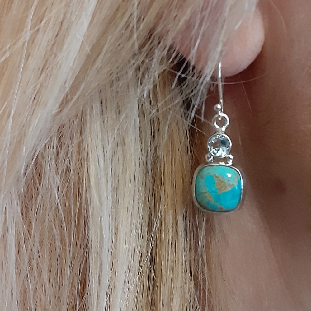 Earrings genuine mohave turquoise sterling silver